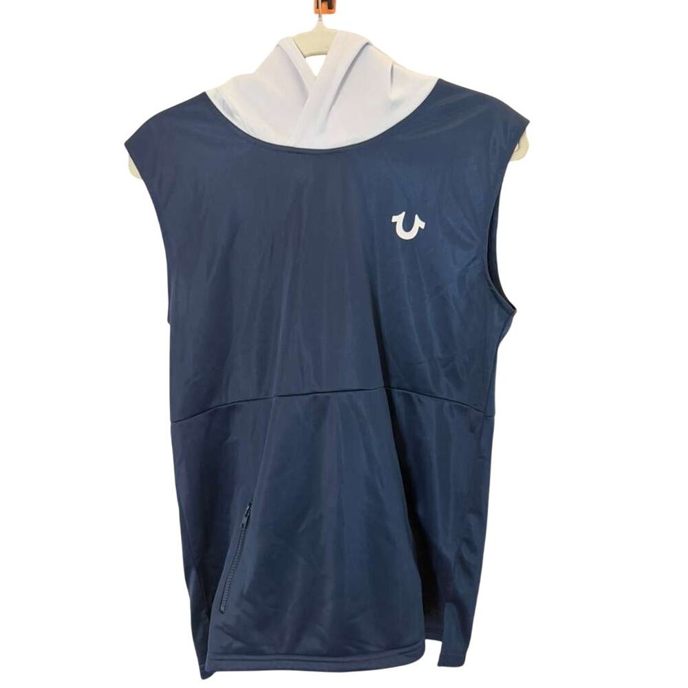 True Religion Hoodie Youth Boy XLarge Blue Sleeveless Pullover Sweatshirt